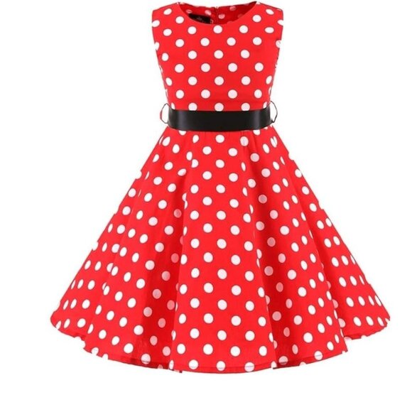 Polka Dots Dress Girl Vintage 1950s Rockabilly Sleeveles Swing A-line - Picture 1 of 7